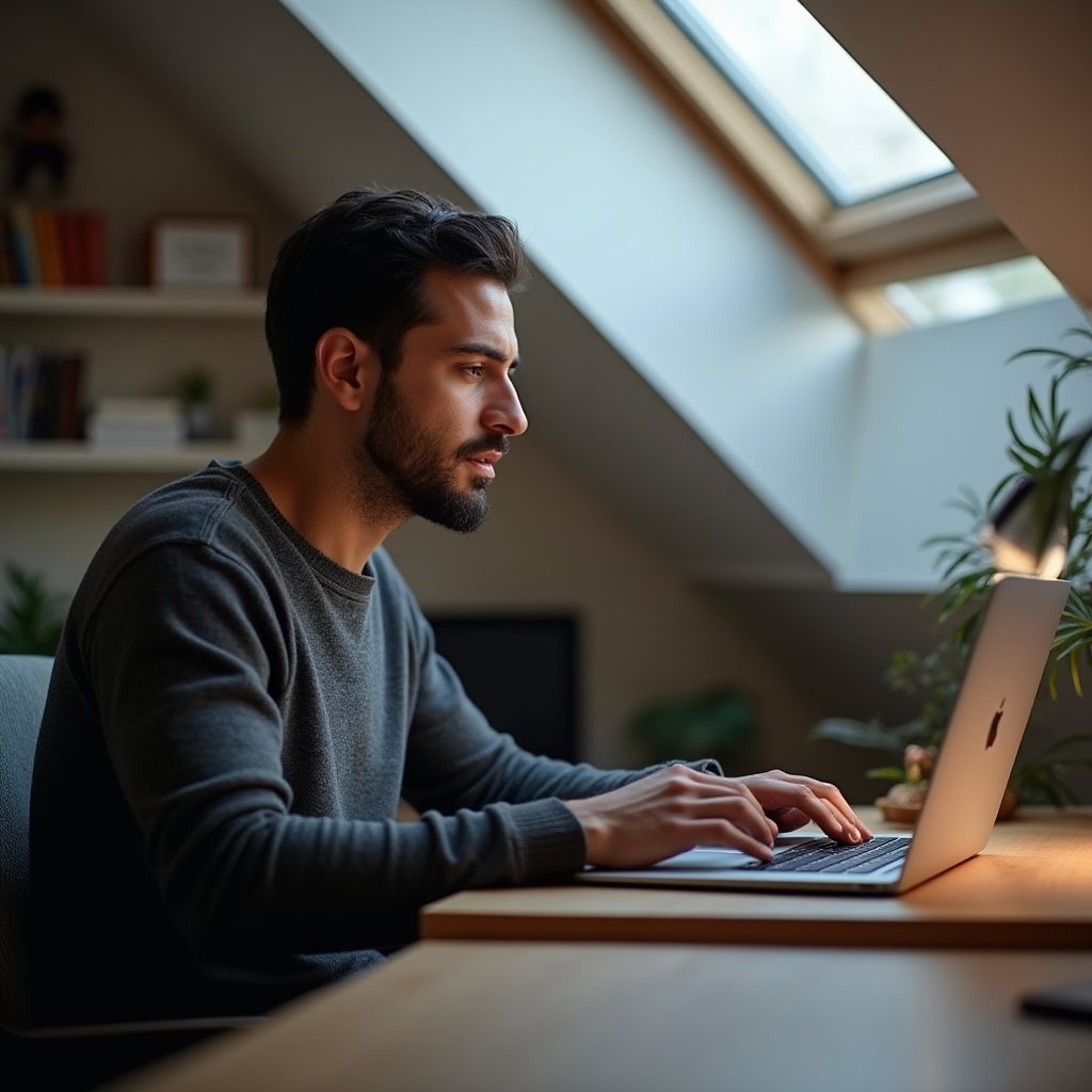 Person startet einen Online-Kurs auf dem Laptop an einem ruhigen Arbeitsplatz
