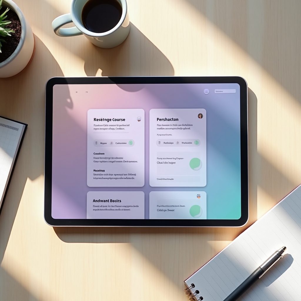 Kursmodul auf einem Tablet-Bildschirm, moderne digitale Lernumgebung